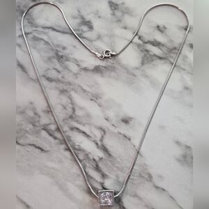 Elegant Sterling Silver Necklace with Square Block Pendant